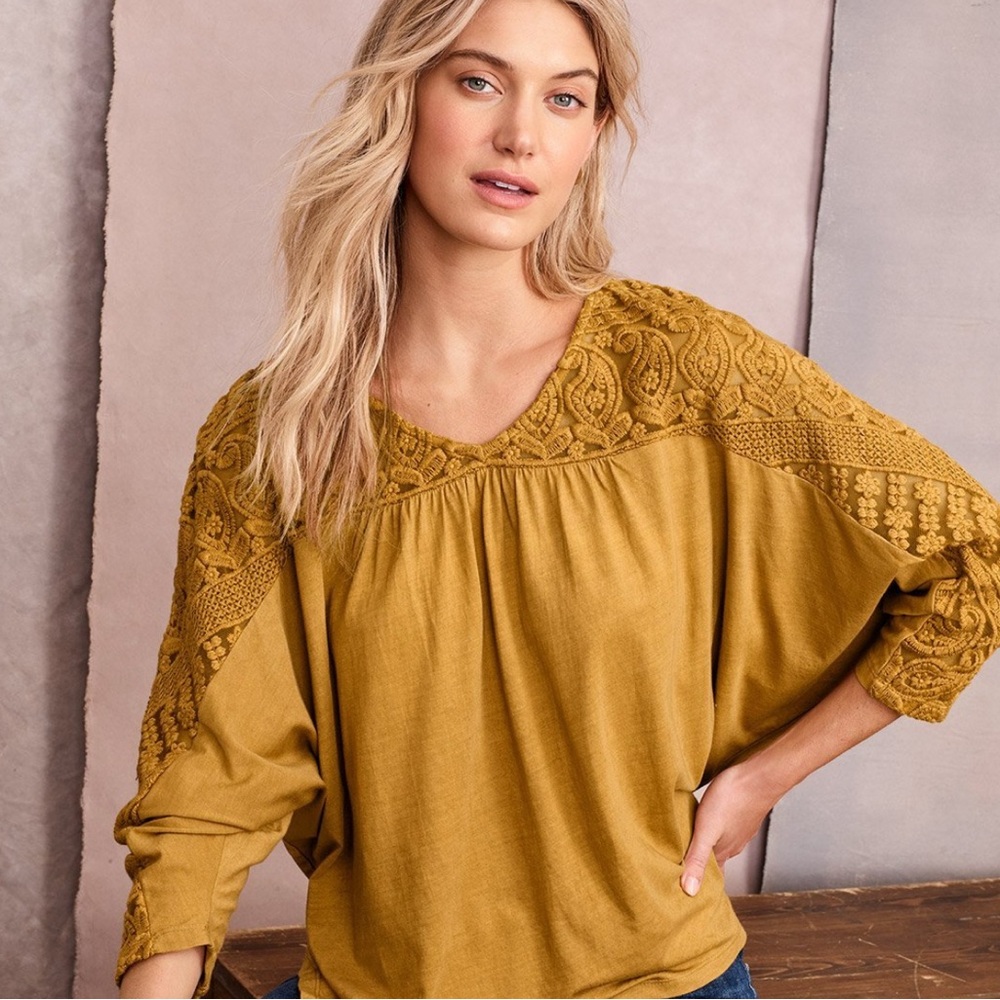 Embroidered Garnet Hill Mustard Top